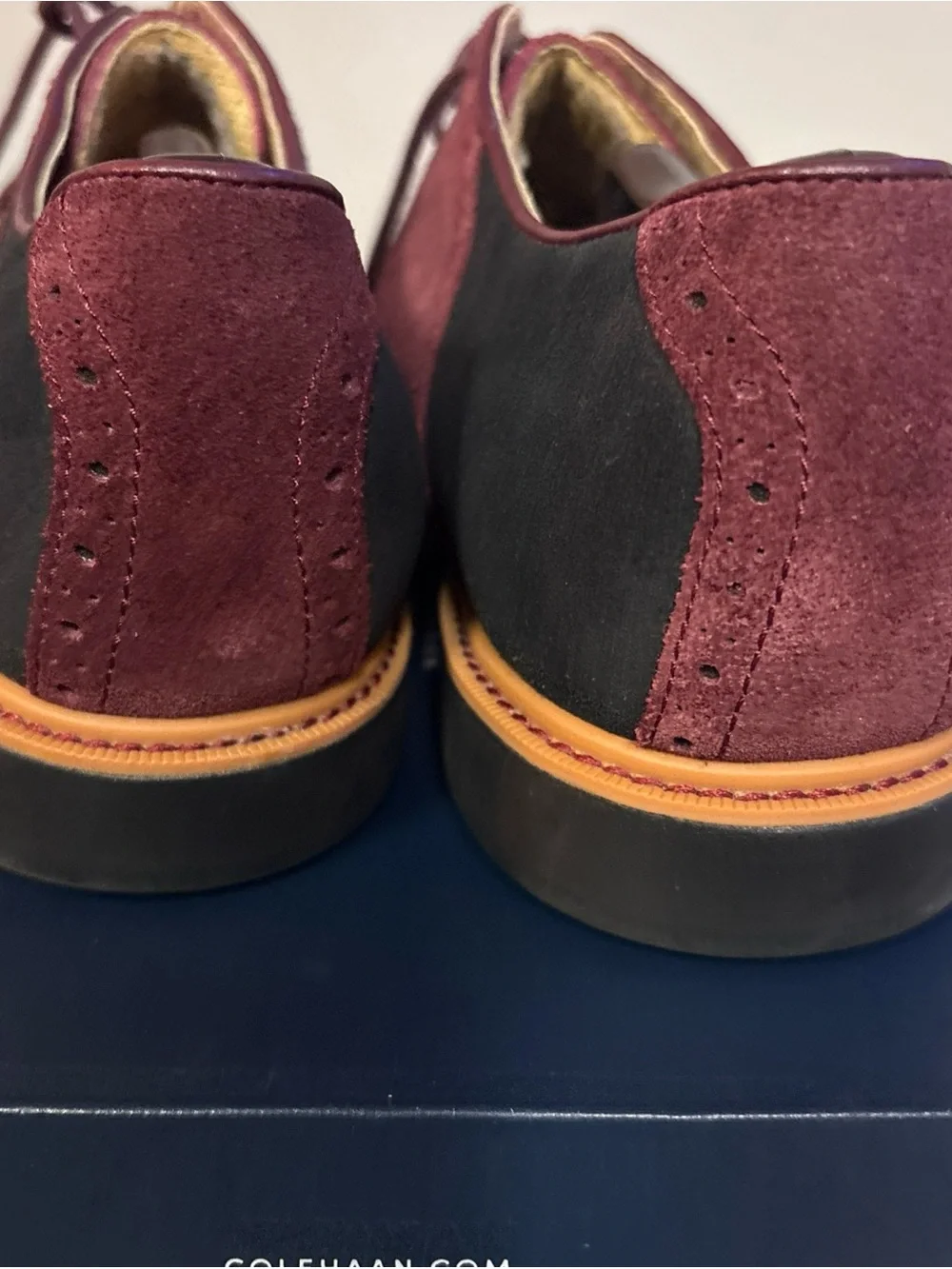 Cole Haan Men's Great Jones Saddle II Oxfords Shoes Black Burgundy Suede 10 1/2